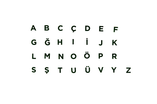 Турецький алфавіт. Чорні літери на білому фоні. Ізольовані — стокове фото