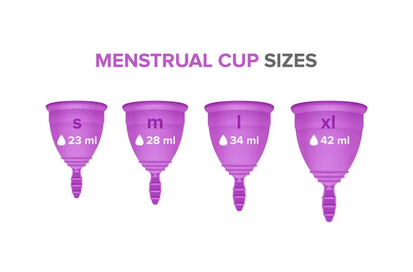 Menstruációs csésze méretben. Periódus kupa Stock Vektor