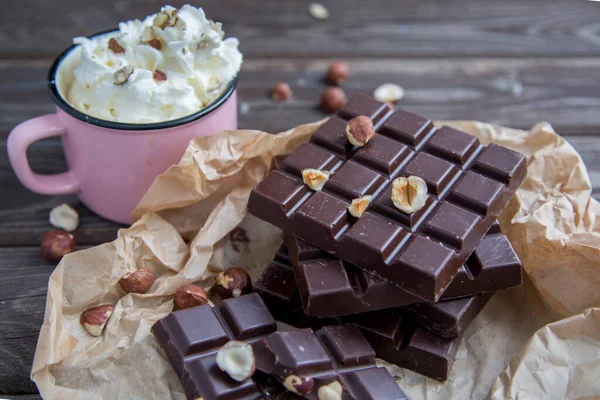 Chocolate Kraft Com Diferentes Gostos Café Aromático Mesa — Fotografia de Stock