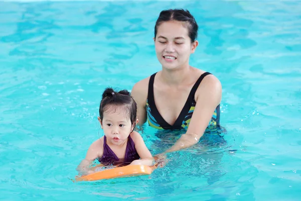 Little Asian Baby Learning Swim Floating Board — Stock Photo, Image