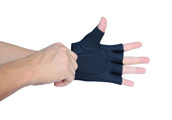 Мужские Руки Спортивной Перчатке Белом Фоне — стоковое фото