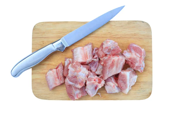 Свиные Ребра Разделочной Доске Нож Изолированы Белом Фоне — стоковое фото