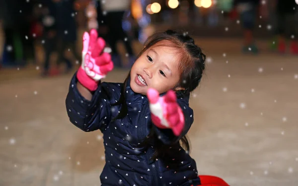 Portrait Little Girl Has Fun Snow Winter Time — Stock Photo, Image