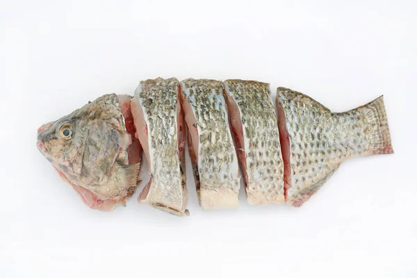 Affettato Nilo Tilapia Pesce Sfondo Bianco — Foto Stock