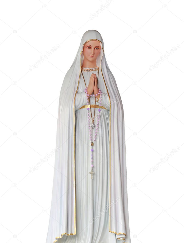 Statues of Holy Women in Roman Catholic Church isolated on white background