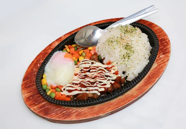 Smażona Wieprzowina Ryżem Japoński Żywności — Zdjęcie stockowe