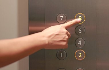 Asansörde Sekizinci kat düğmesine basarak işaret parmağı