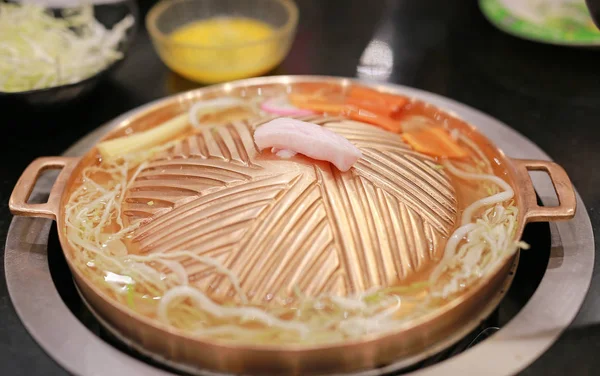 Brass Grilling Pan Korean Style Bbq — Stock Photo, Image