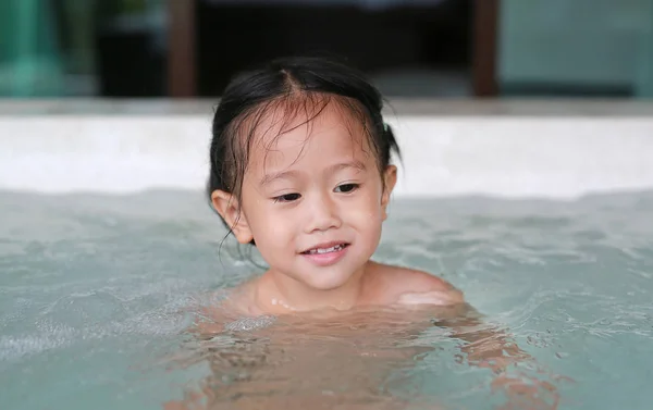 Adorable Little Child Girl Lying Hot Tub Jacuzzi — Stock Photo, Image