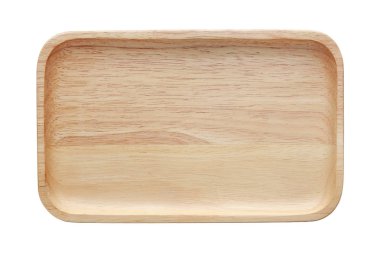 Ahşap Tepsi beyaz arka plan üzerinde izole kare. Üstten görünüm.