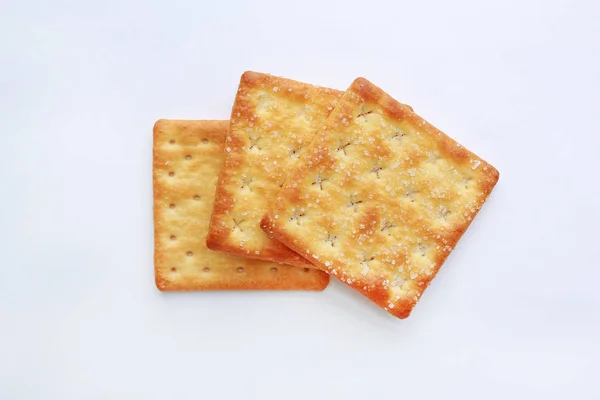 Gestapelde Cracker Biscuit Witte Achtergrond Close — Stockfoto