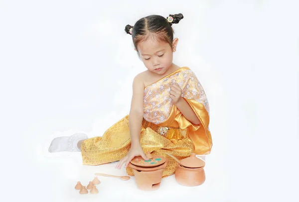 Piękne Azjatki Dziecko Dziewczynka Tradycyjny Strój Tajski Grać Tworzenia Kultury — Zdjęcie stockowe