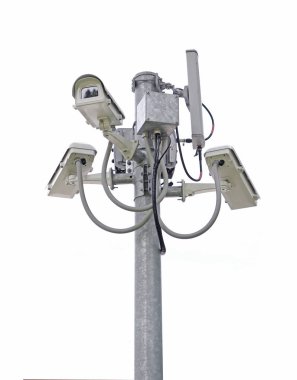 Beyaz arka plan üzerinde izole cctv güvenlik kamera.