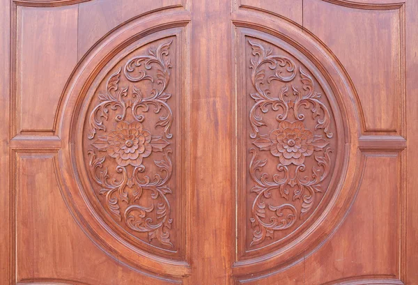 Wzór Kwiatu Rzeźbione Tle Drewna Tradycyjny Tajski Drewniane — Zdjęcie stockowe