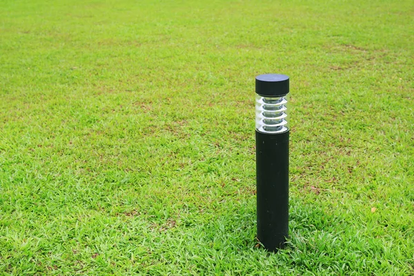 Close Pole Lamp Green Grass Field — Stock Photo, Image