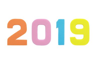 Beyaz arka plan üzerinde izole Arapça sayısı 2019 sünger lastik.