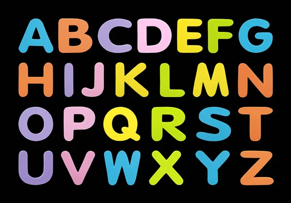 Set Alphabet Collection Lettres Audacieuses Multicolores Isolées Sur Fond Noir — Photo