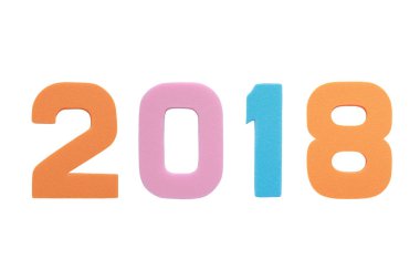 Beyaz arka plan üzerinde izole Arapça sayısı 2018 sünger lastik.