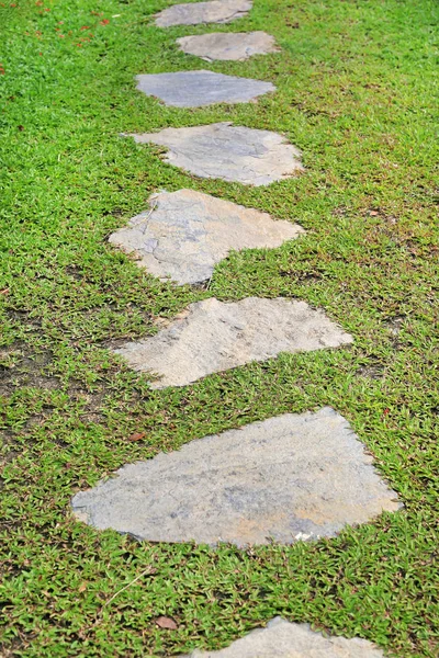 Camino Piedra Parque Con Fondo Hierba Verde — Foto de Stock