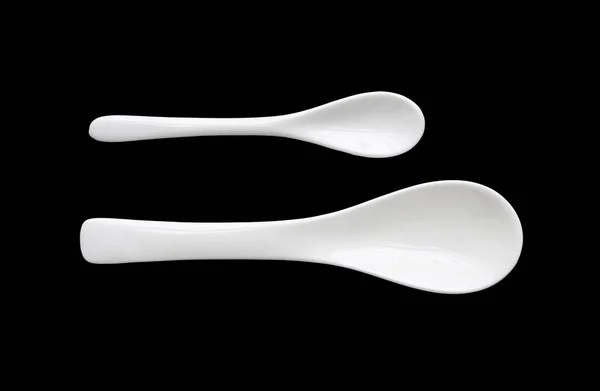 White Ceramic Spoon Black Background — Stock Photo, Image