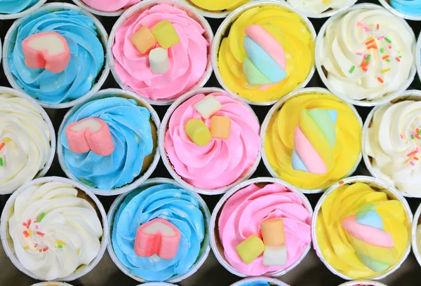 Bonito Delicioso Fundo Cupcakes Vista Superior — Fotografia de Stock