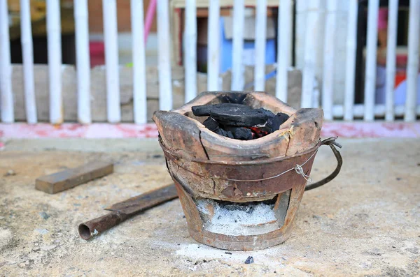 Carbón Con Fuego Estufa Vintage — Foto de Stock