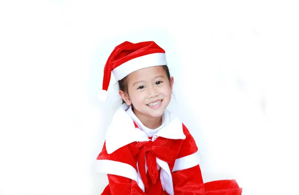 Щаслива Дитина Дівчина Костюмі Санта Сукня Копією Простору Білому Тлі — стокове фото