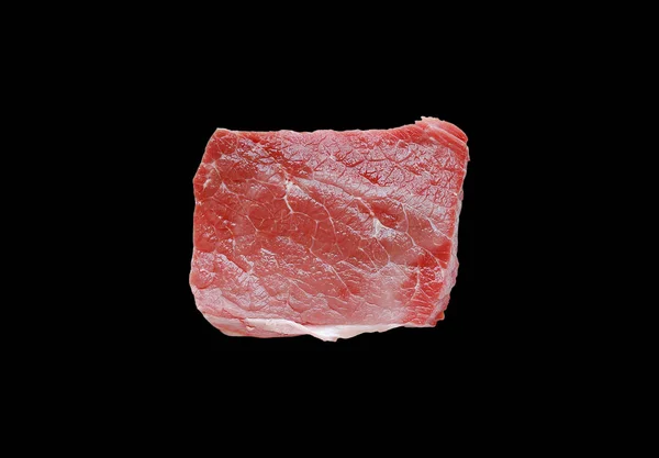 Carne Crua Isolada Sobre Fundo Preto Vista Superior — Fotografia de Stock
