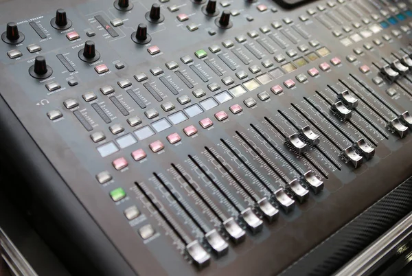 Sound levels on a professional audio mixer, Music control panel.