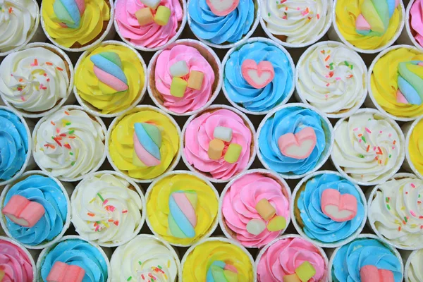 Bonito Delicioso Fundo Cupcakes Vista Superior — Fotografia de Stock