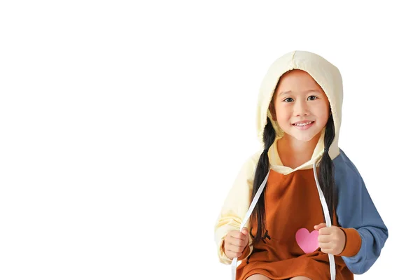 Portrait Little Asian Child Girl Hood Head Warm Clothes Pull — Stock Photo, Image