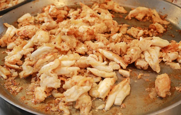 Смажені Кальмари Яйця Сковороді Вуличної Продовольчої Ринку Таїланді — стокове фото