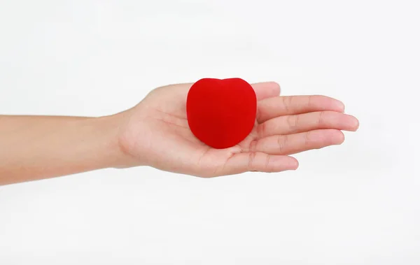 Manos Sosteniendo Pequeño Corazón Regalo Día San Valentín Aisladas Sobre —  Fotos de Stock