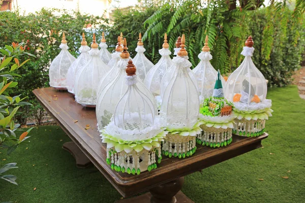Тайская Свадебная Церемония Традиционный Подарок Жениха Накрыт Стол — стоковое фото