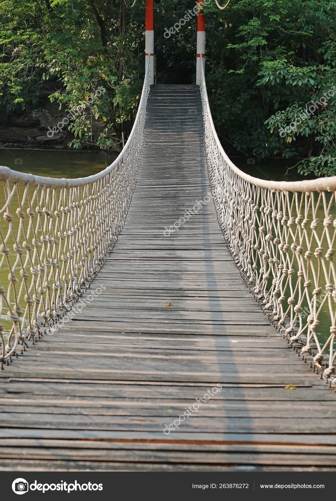Wooden Rope Suspension Bridge Walk Crossing River — Stock Photo ©  civic_dm@hotmail.com #263876272