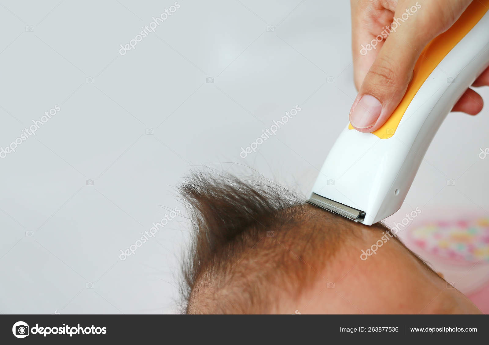 Asian Infant Baby Boy Getting Haircut Stock Photo C Civic Dm