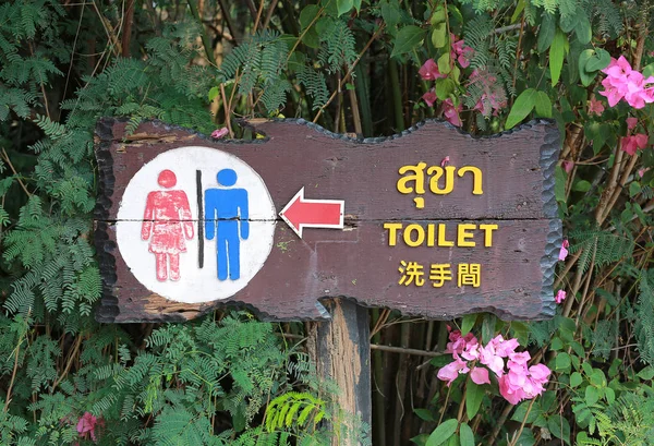 Toilet direction board in the garden.