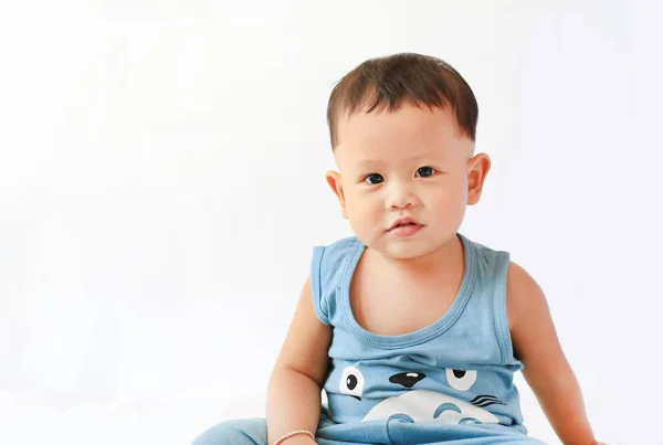 Portrait Little Asian Baby Boy Looking Camera Isolated White Background — Stok Foto