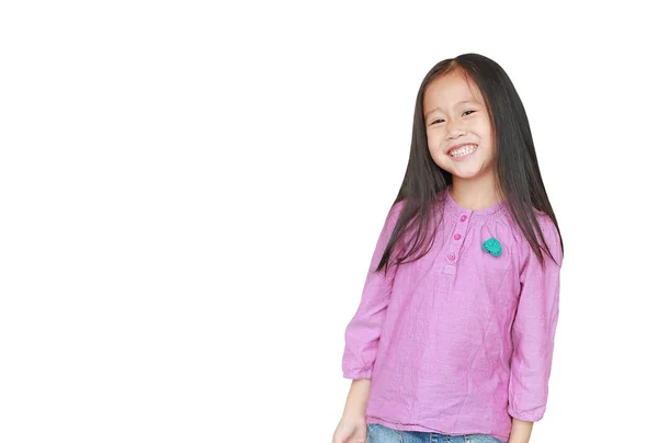 Smiling little Asian child girl isolated on white background wit — Stock Photo, Image