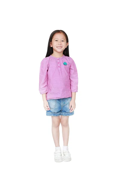 Portret szczęśliwy mało Asian dziecko dziewczyna na białym tle na biały z powrotem — Zdjęcie stockowe