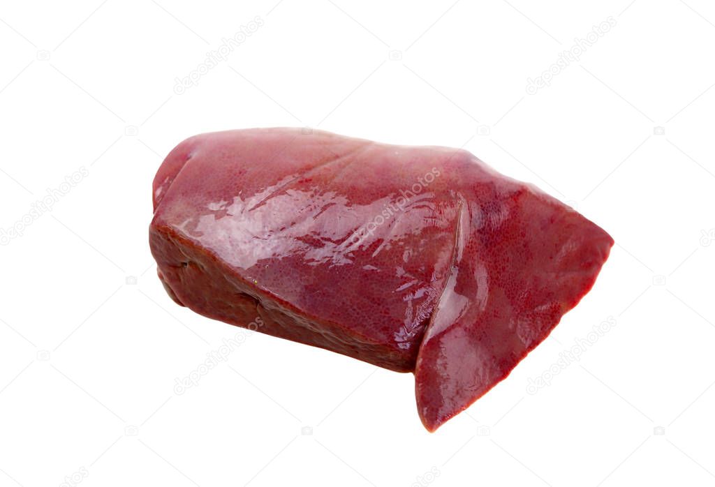 Fresh and raw liver on white background