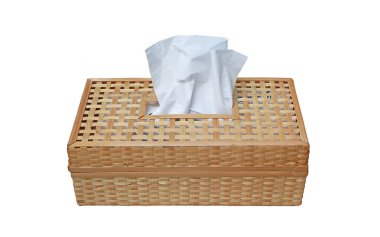 Beyaz arka planda izole edilmiş bambu doku kutusu