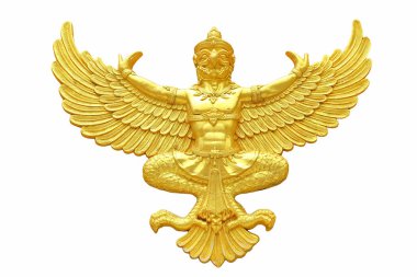 Beyaz arka plan üzerinde izole altın garuda heykeli