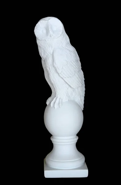 Scultura Gufo Bianco Isolato Sfondo Nero — Foto Stock