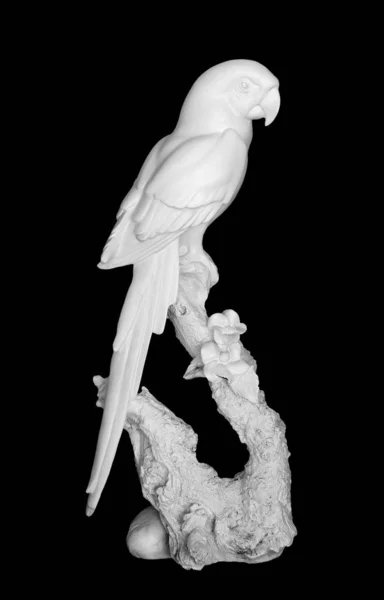 Standbeeld Van Witte Papegaai Geïsoleerd Zwarte Achtergrond — Stockfoto