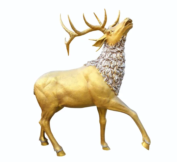Een Gouden Hert Standbeeld Geïsoleerd Witte Achtergrond — Stockfoto