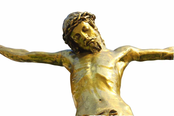 Estatua Jesucristo Sagrado Corazón Símbolo Cristiano Aislado Sobre Fondo Blanco — Foto de Stock