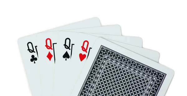 Poker Queens Játékkártyák Elszigetelt Fehér Háttér — Stock Fotó