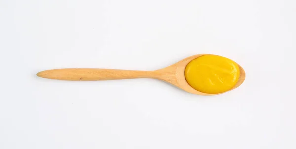 Sopa Calabaza Vegetariana Cuchara Madera Sobre Fondo Blanco — Foto de Stock