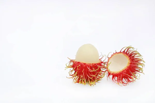 Rambutan Met Kopieer Ruimte Geïsoleerd Witte Achtergrond — Stockfoto